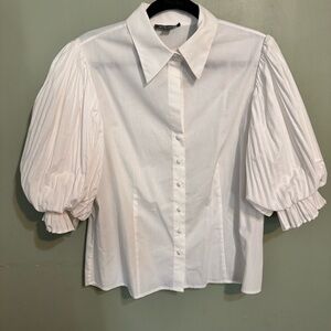 Go Silk Puff Pleated Sleeve Blouse Size Medium White